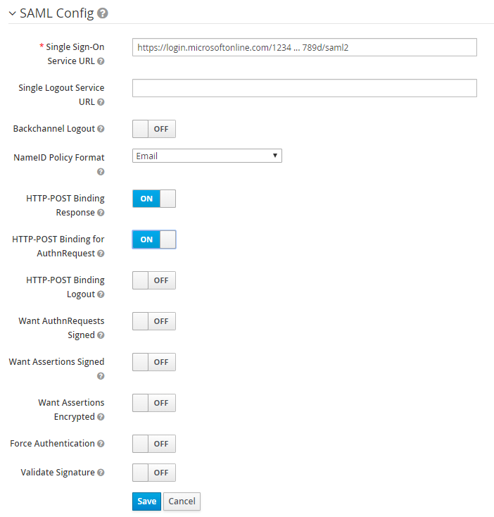 keycloak active directory integration saml config section