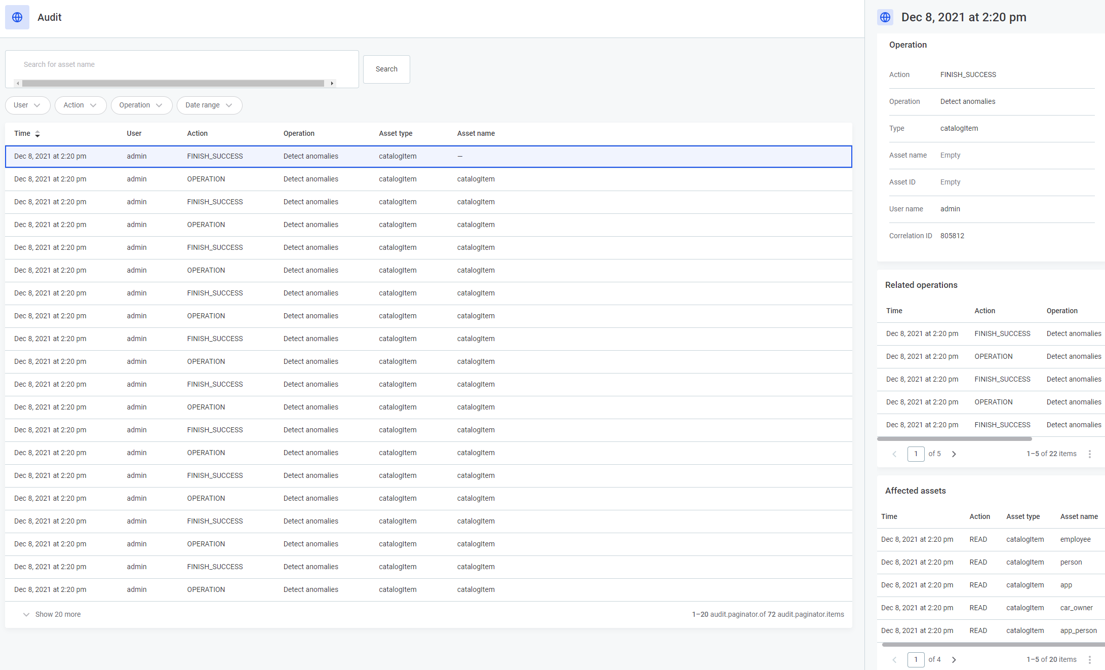 Audit log entry detail view