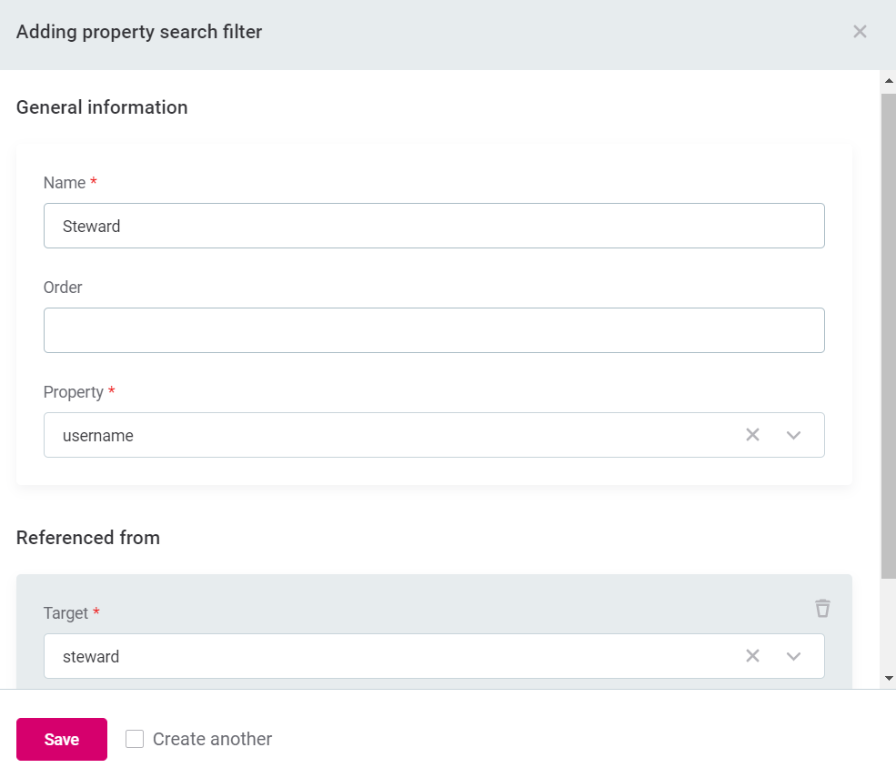 configuring full text search add property search filter steward