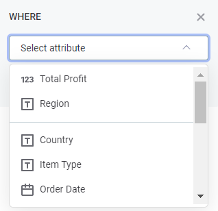 visualization filters select attribute dropdown