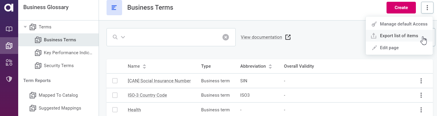 export list of items