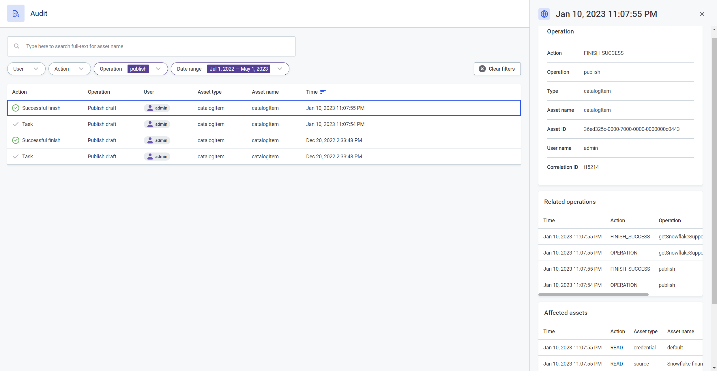 Audit log entry detail view