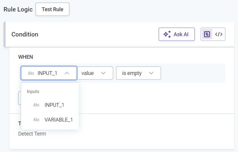 Condition input data-based rule