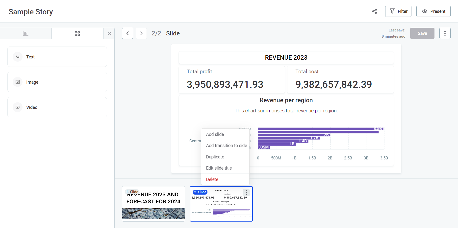 stories add manage slides