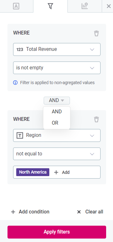 visualization filters manage filters