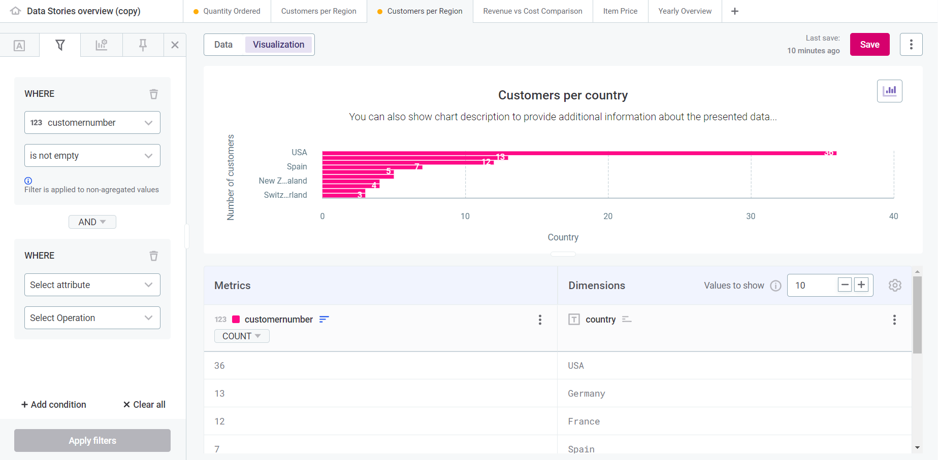 visualization filters select filters tab