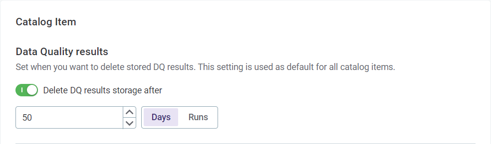 Enable deletion of DQ results for catalog item