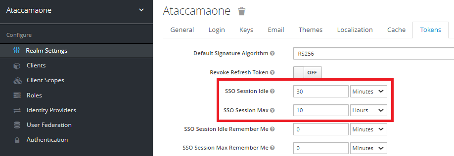 Configure SSO timeouts in Keycloak