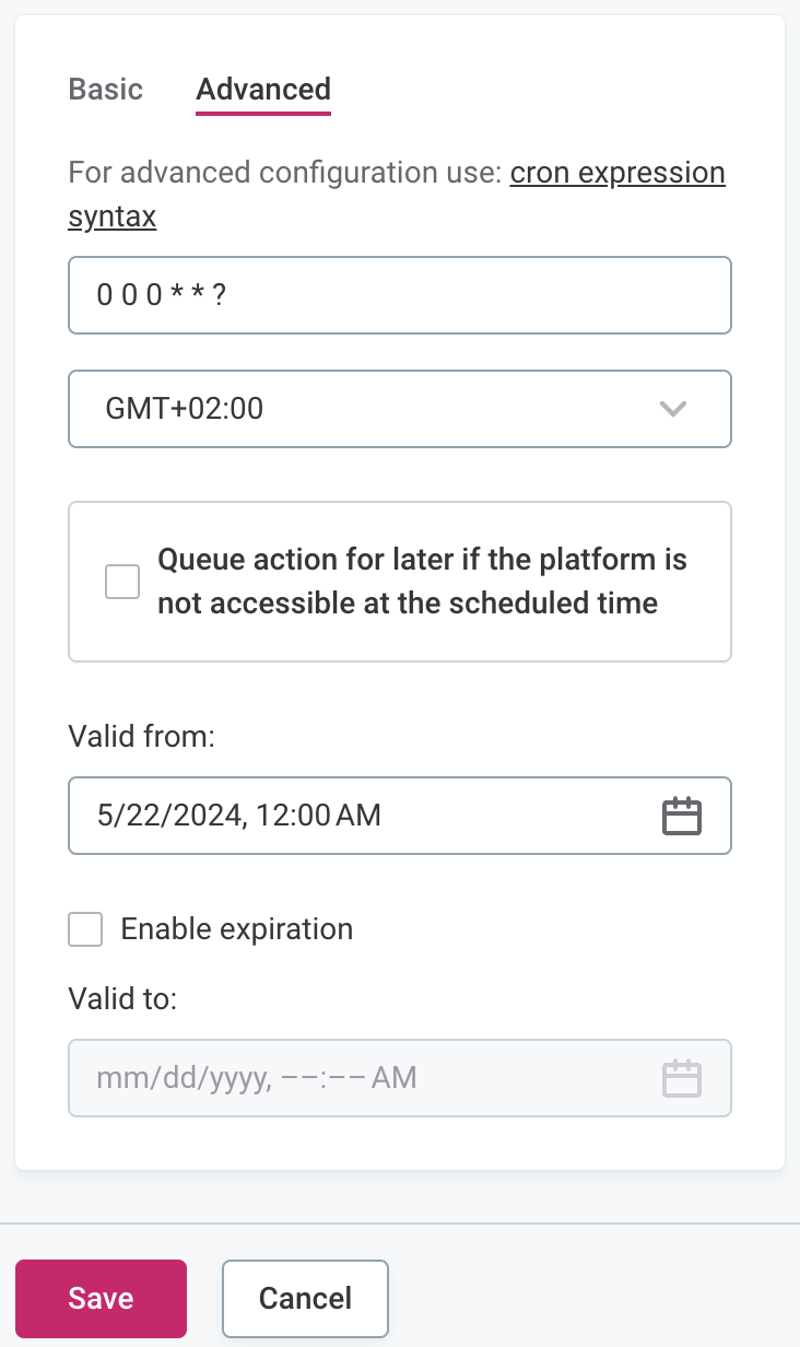 Schedule profiling - advanced configuration