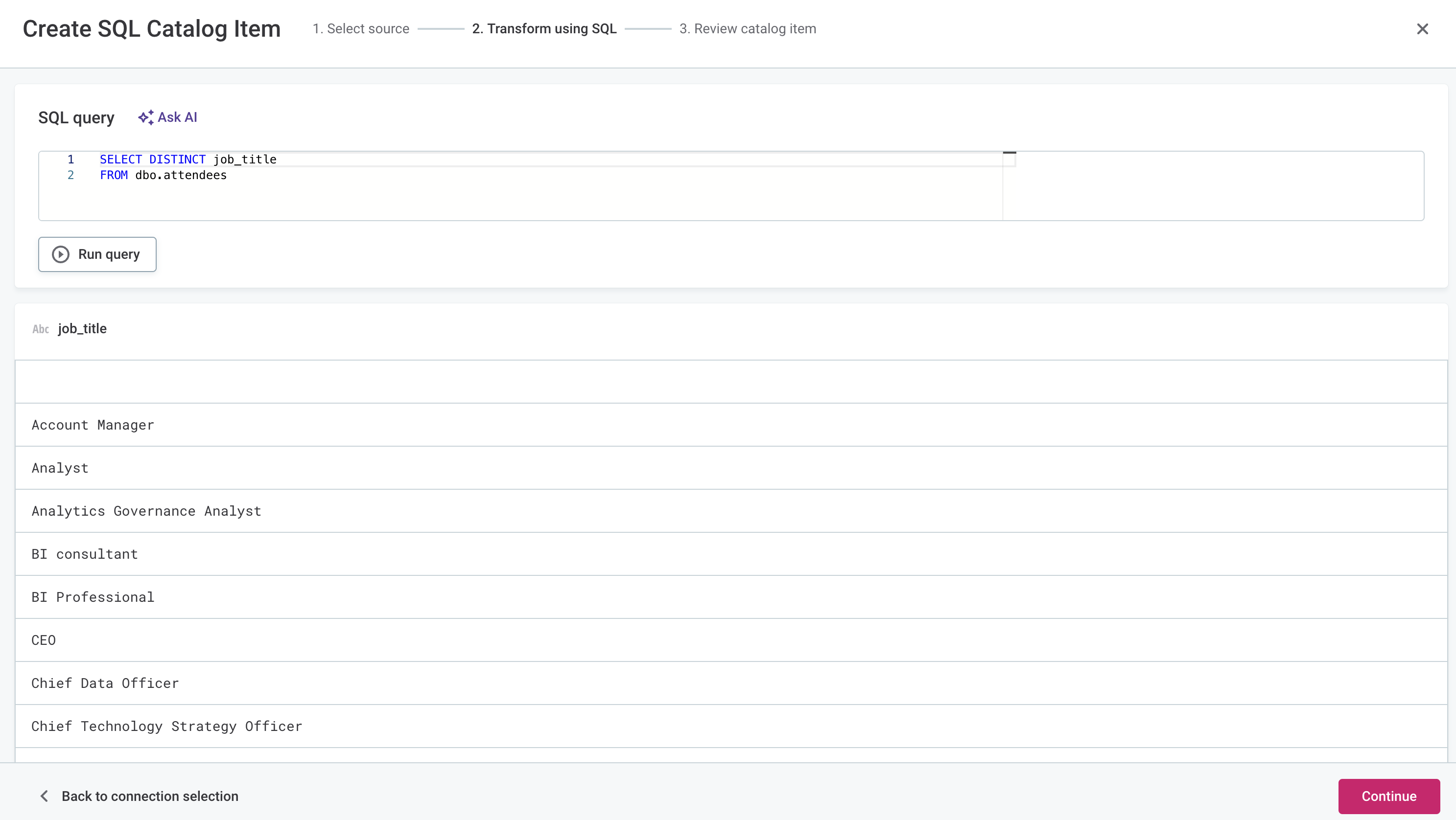 Run SQL query: Query successful