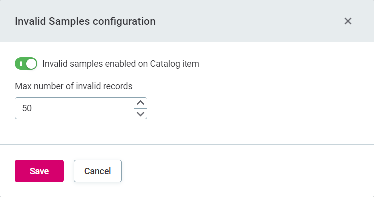 Invalid samples configuration dialog