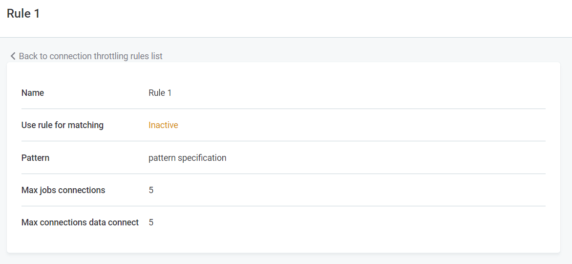 Connection throttling rule summary