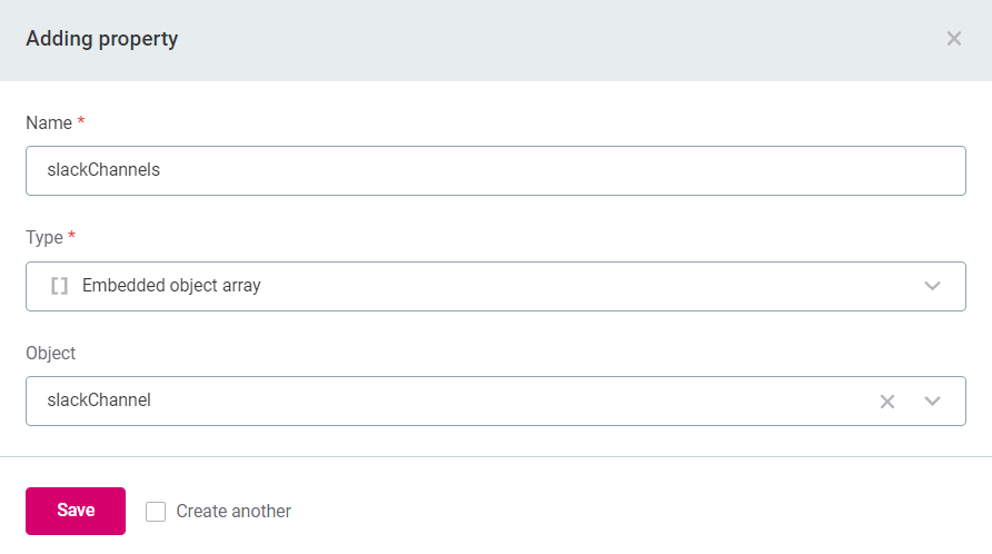 Add embedded object array property