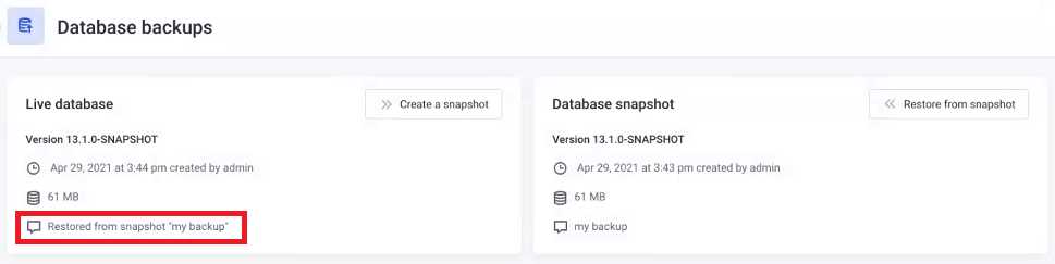 Database restored from snapshot