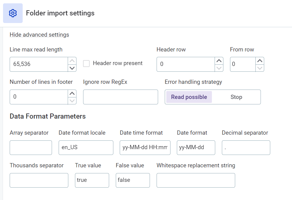 Custom file import settings