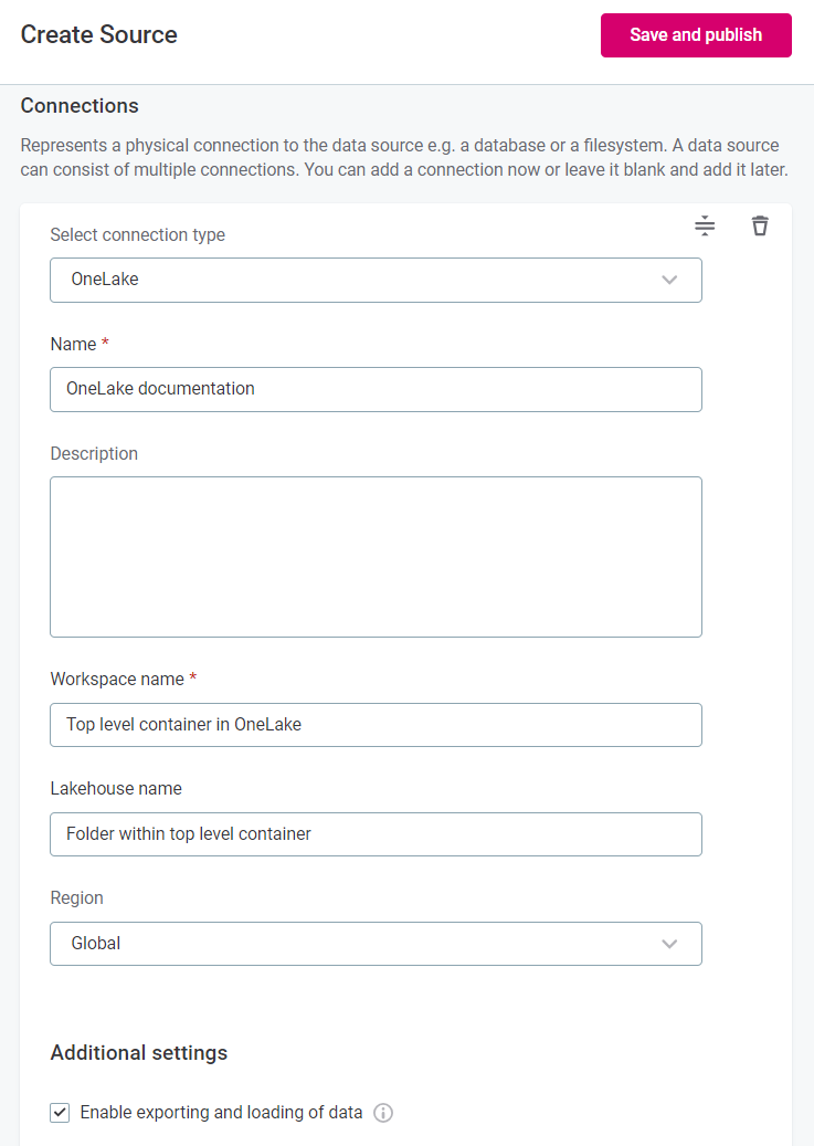 OneLake connection settings