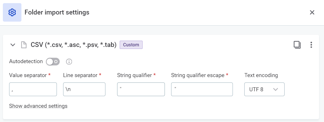 CSV settings