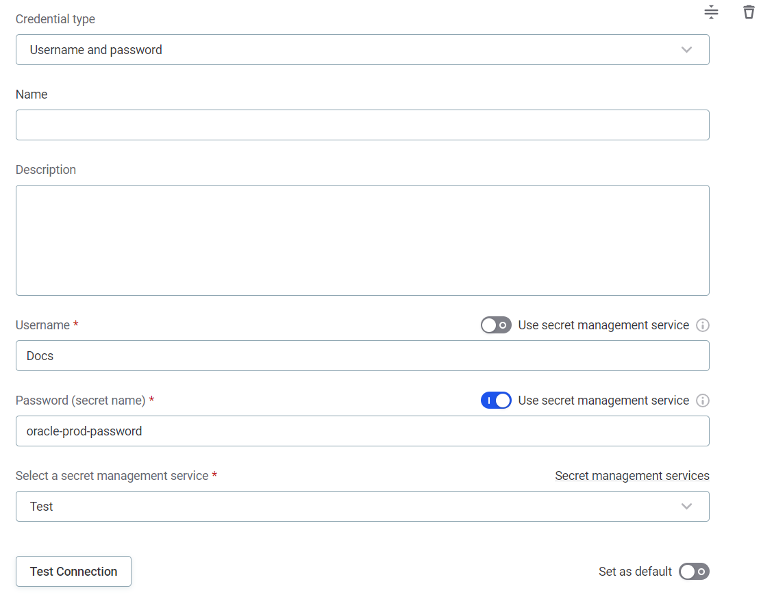 Configure credentials username and password