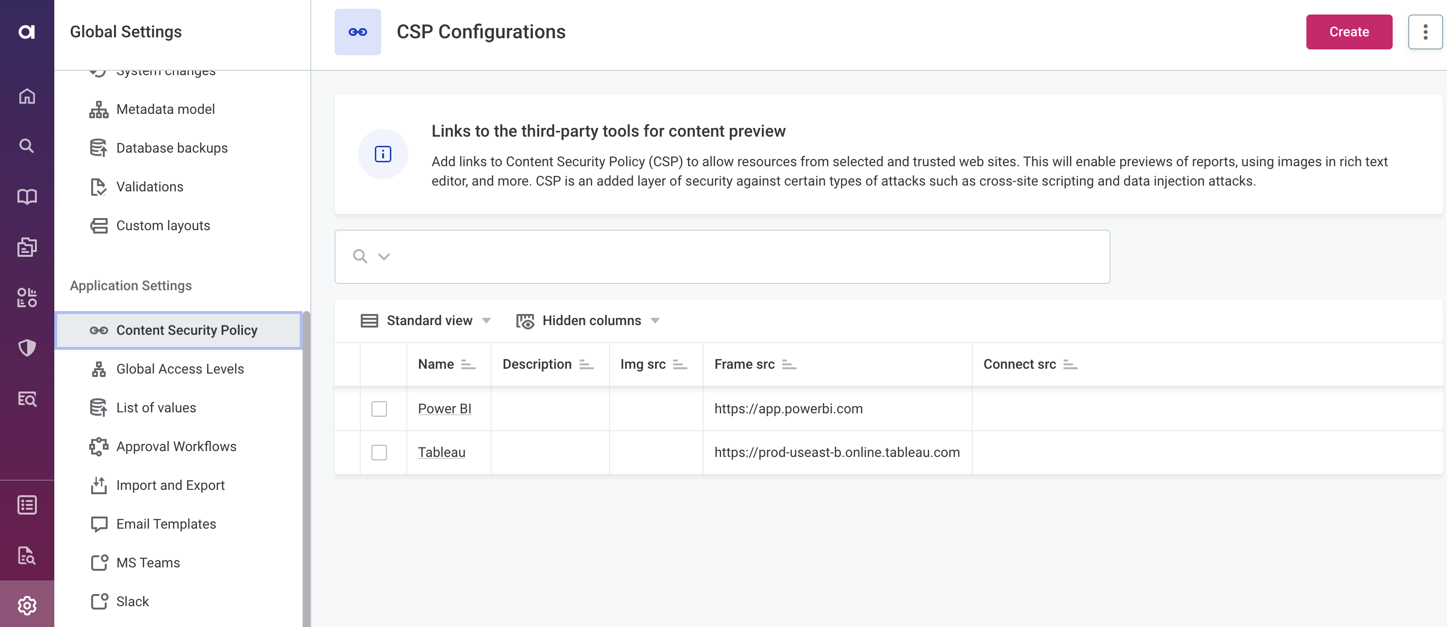 Content Security Policy tab