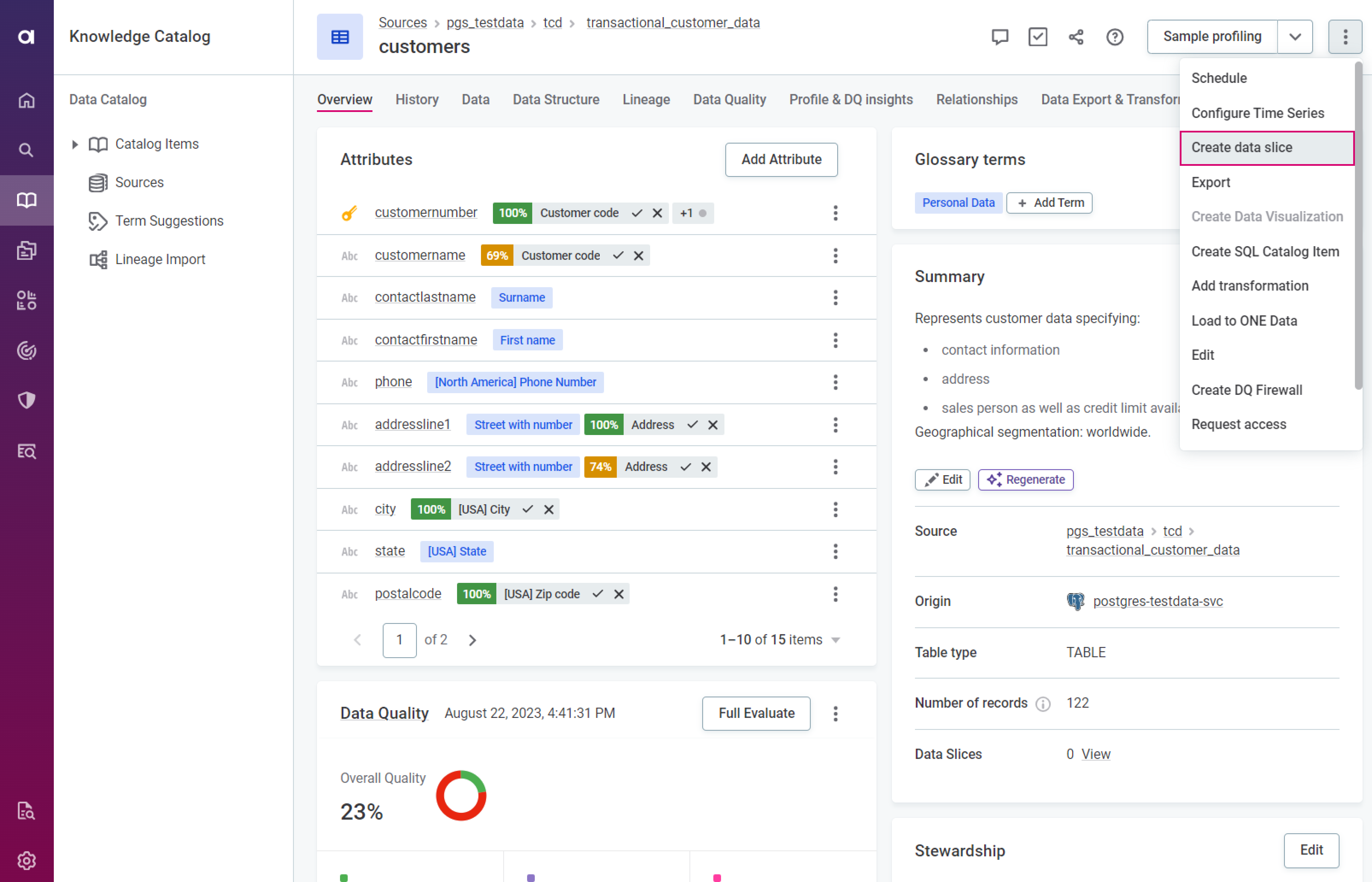 Create data slice