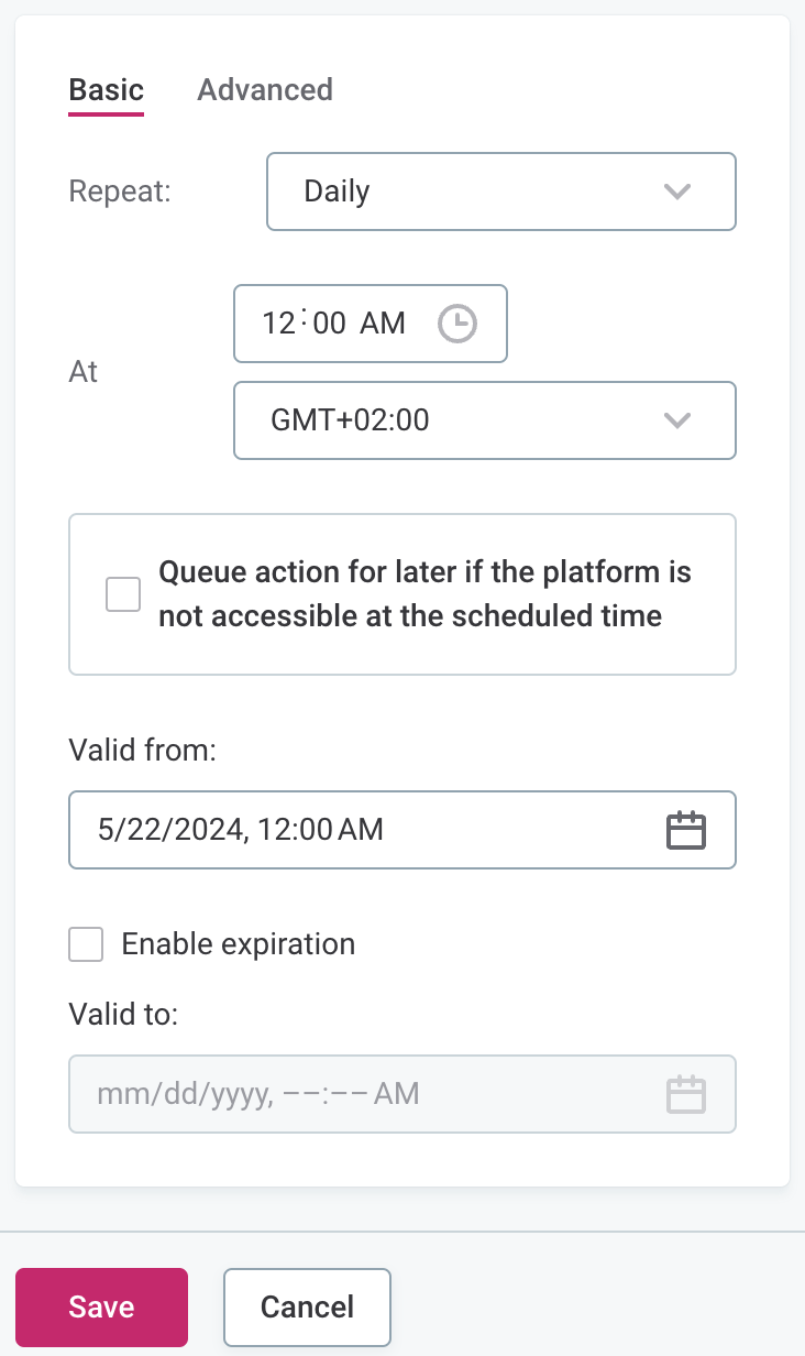 Schedule profiling - basic configuration