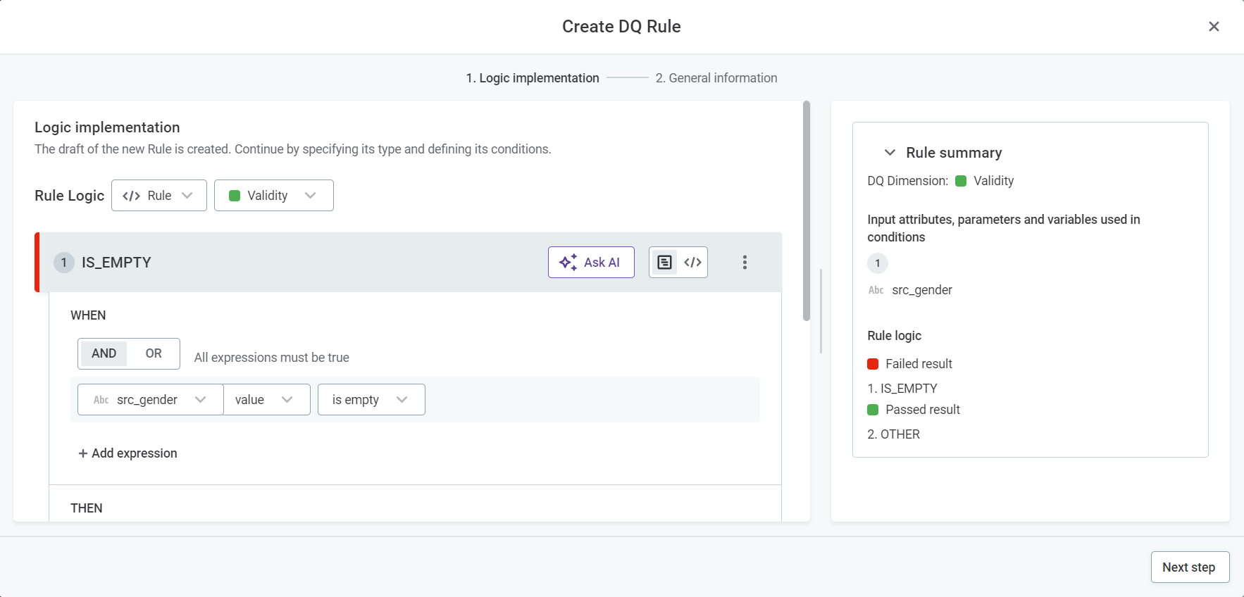 Create DQ Rule - Logic Implementation