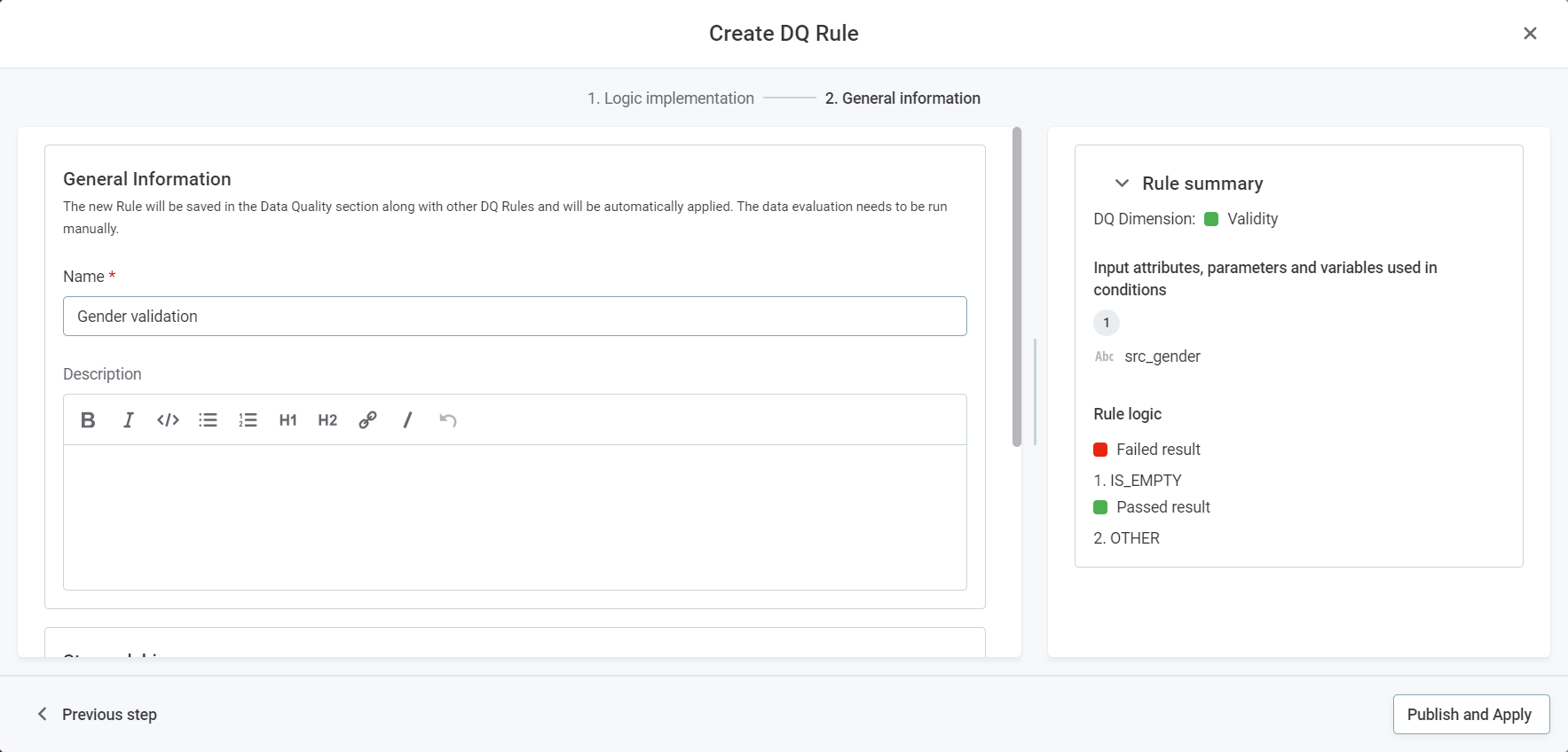 Create DQ Rule - Logic Implementation