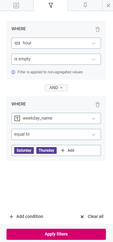 visualizations filters tab