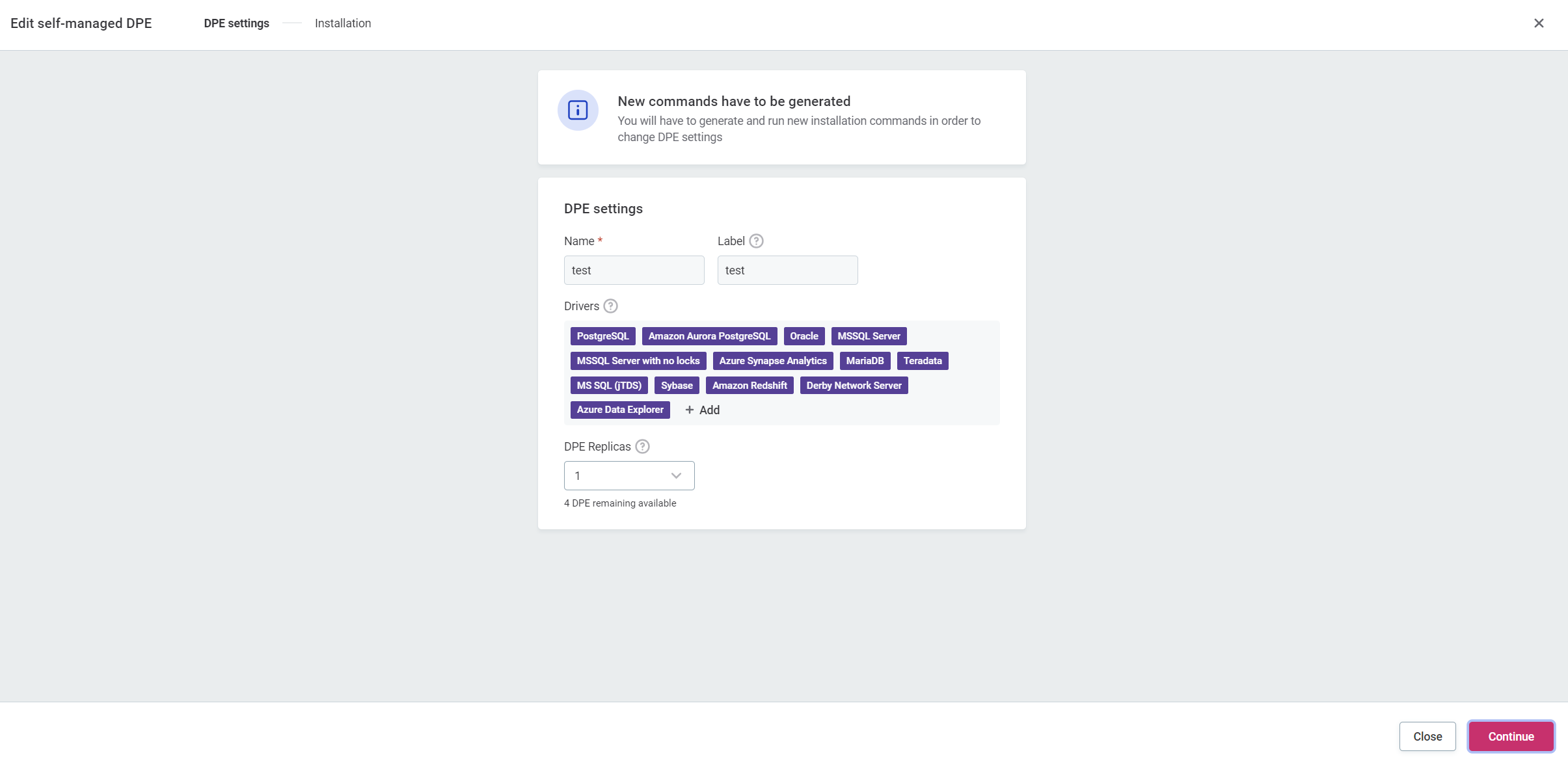 Edit DPE settings