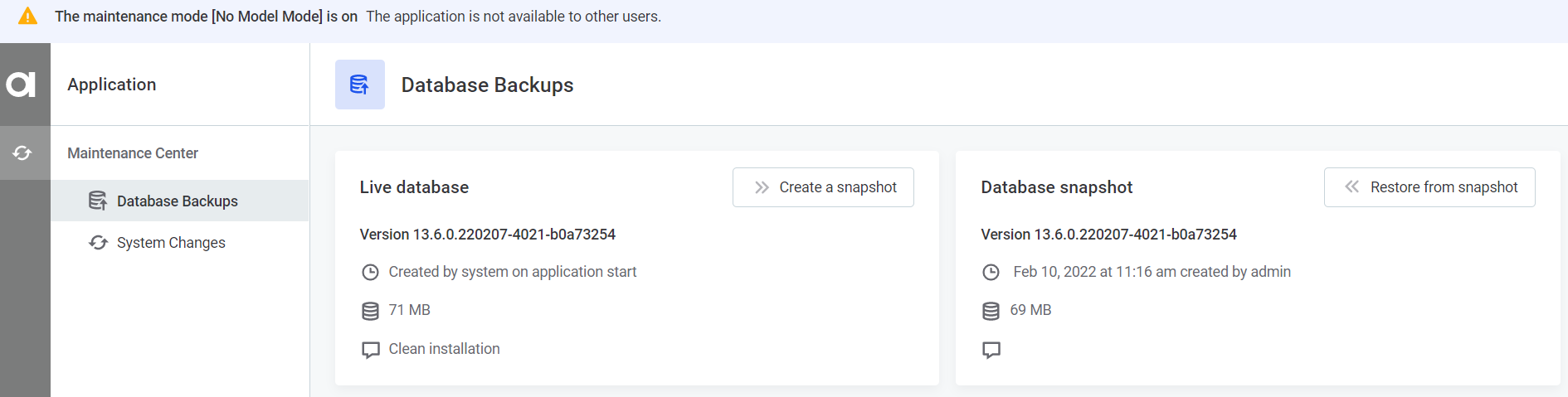 Database backups no model mode