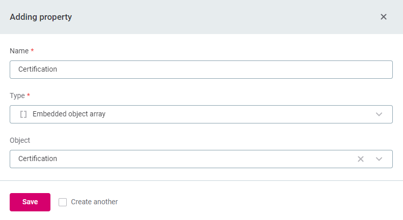 add certifications entity as property of metadata root node