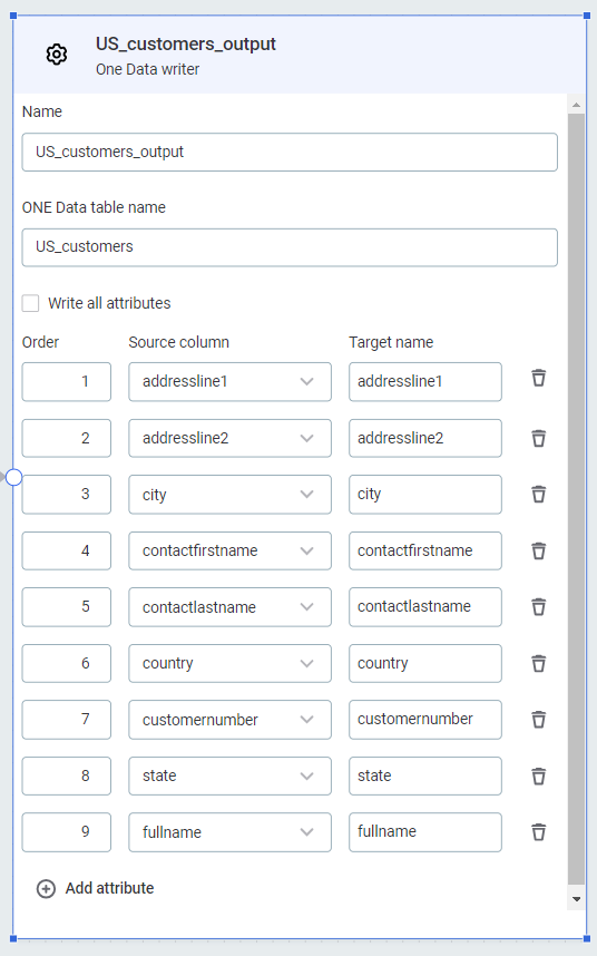 configure one data writer step