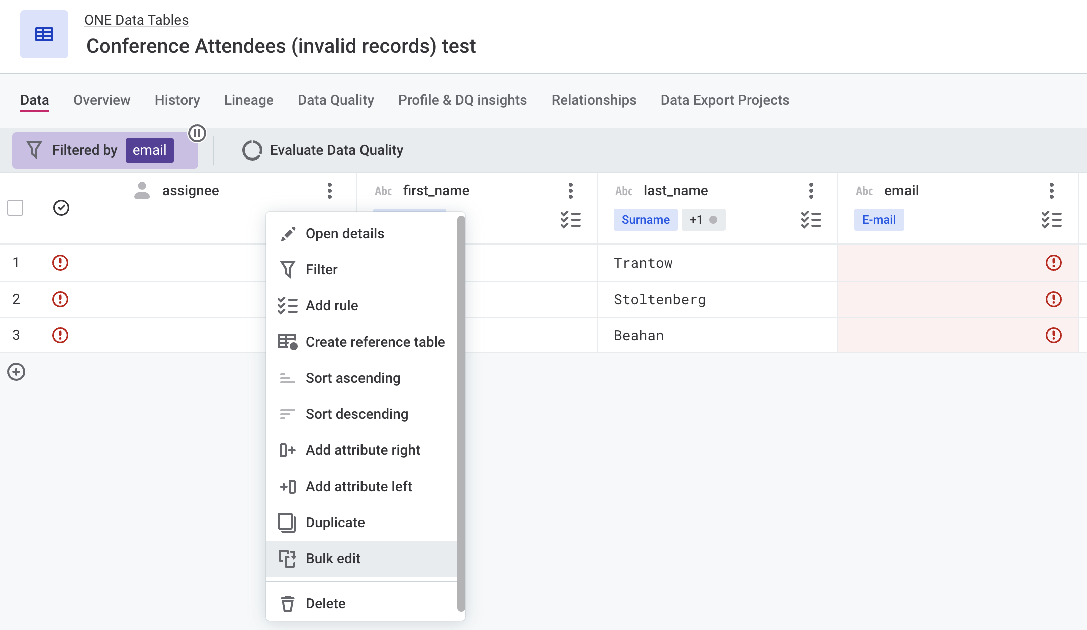 Bulk edit assignee attribute