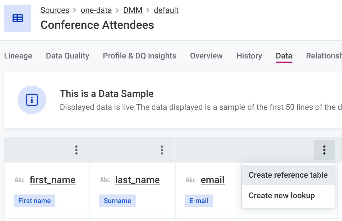 Create reference table from attribute