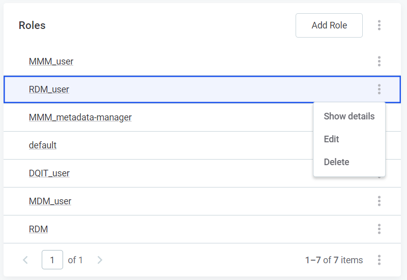 Roles three dots menu options