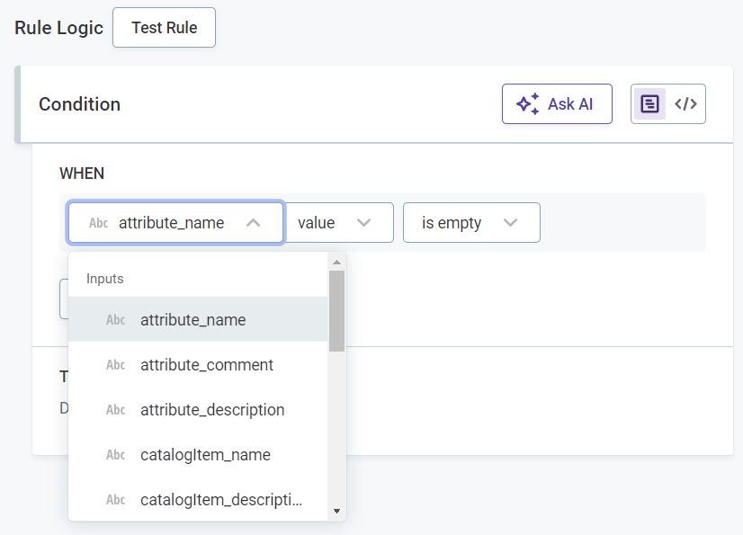 Condition input metadata-based rule