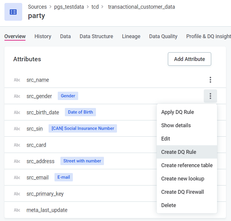 Create DQ rule from attribute