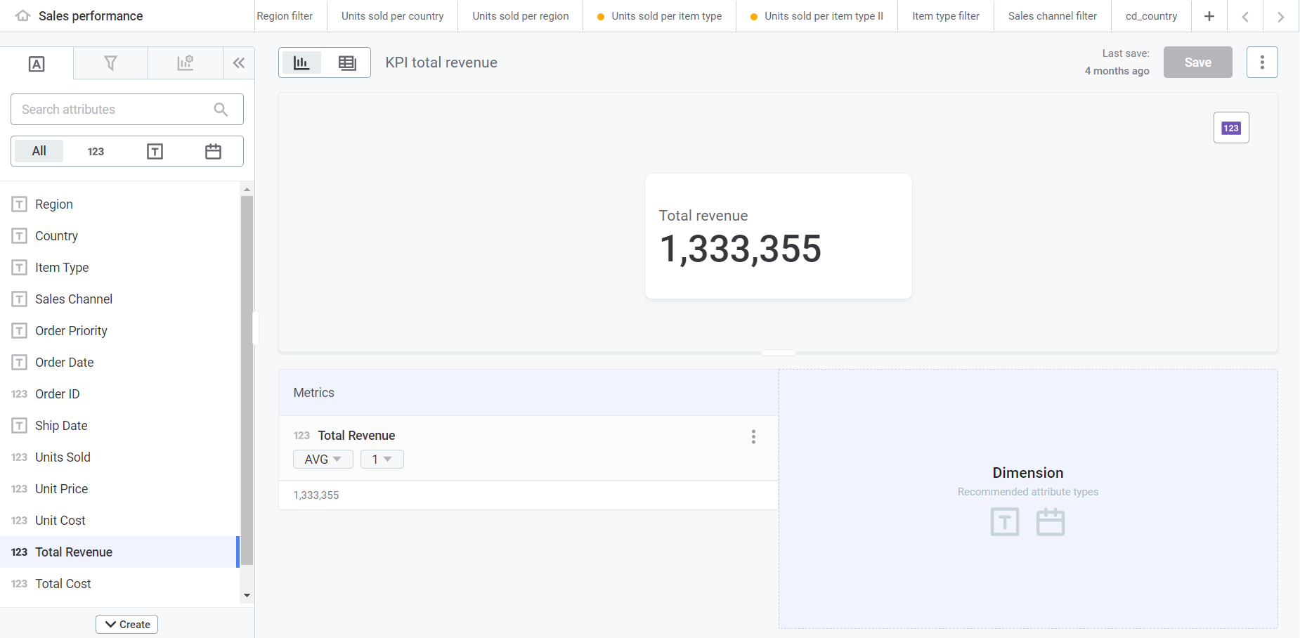 build a visualization assign attributes kpi default