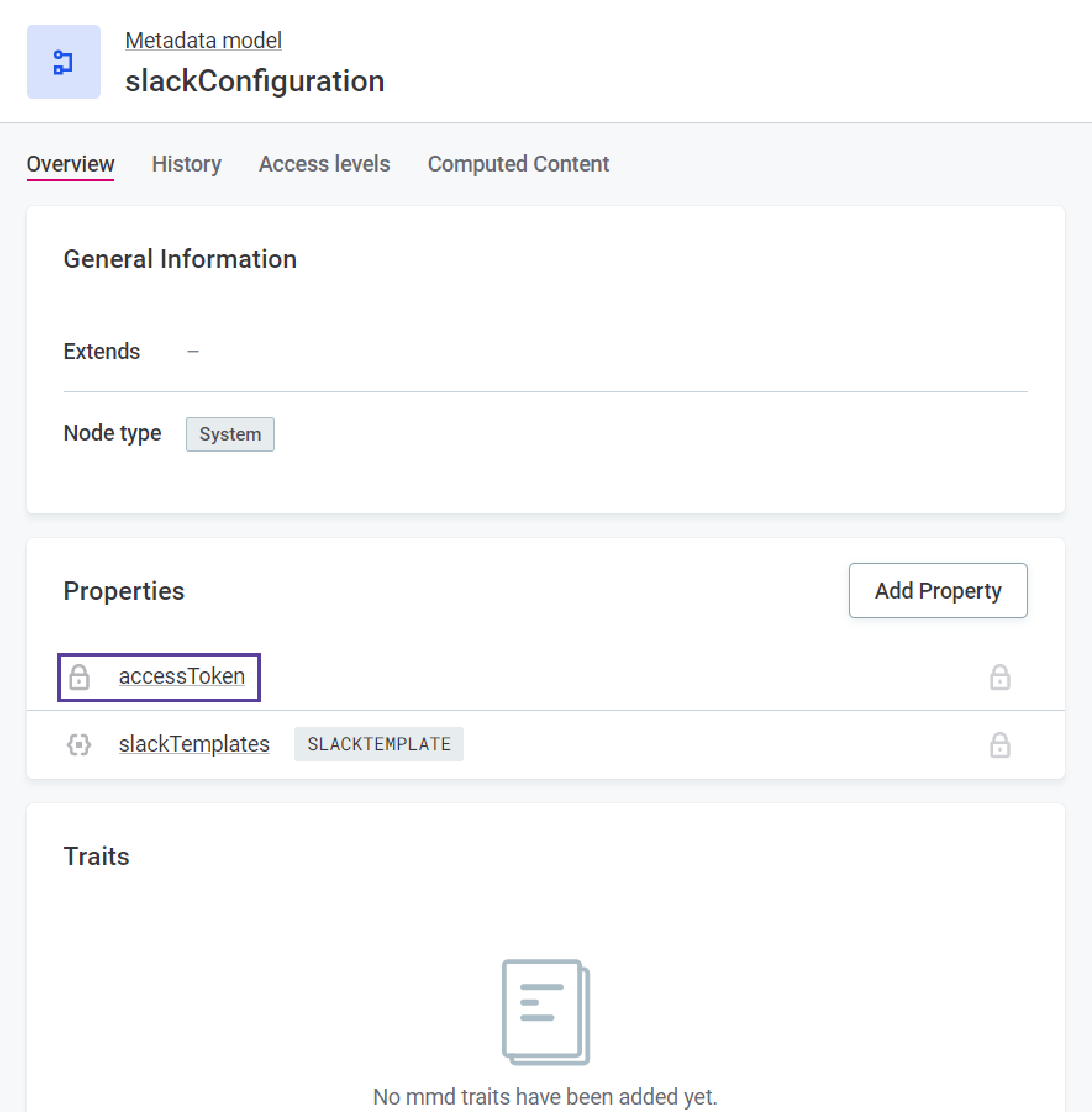 Secret string property type example configuration