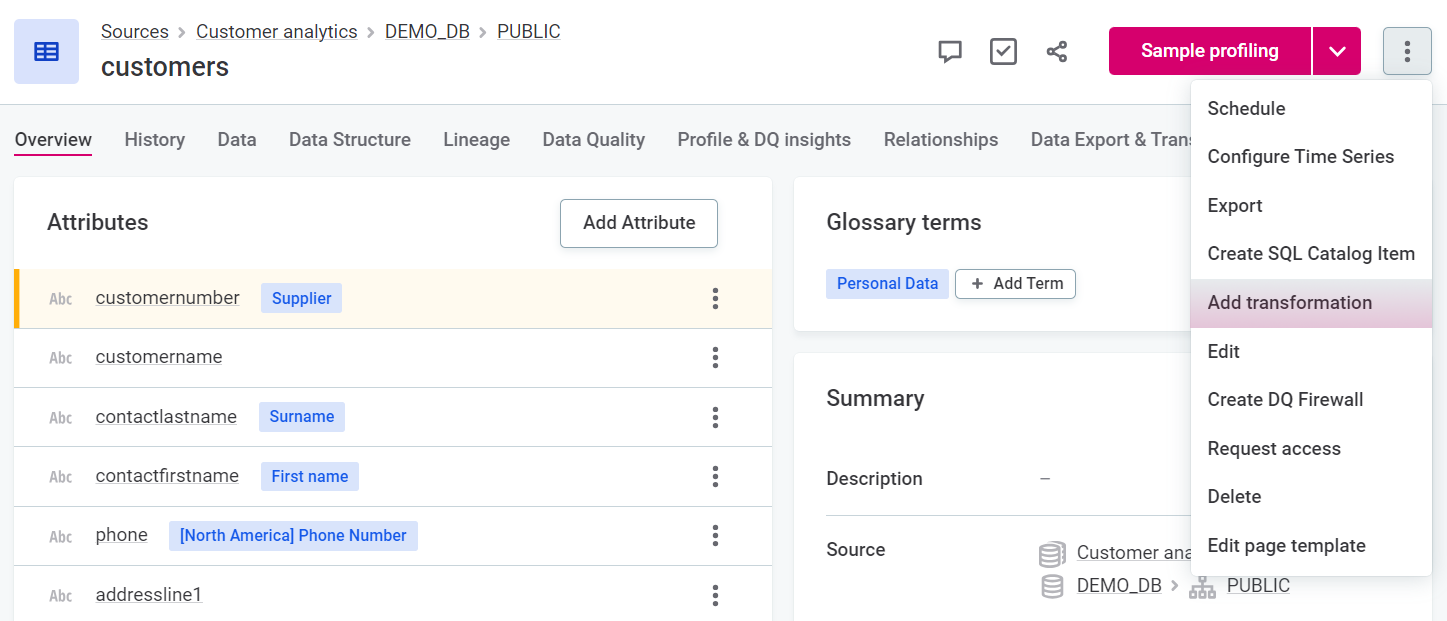 create transformation plan from catalog item