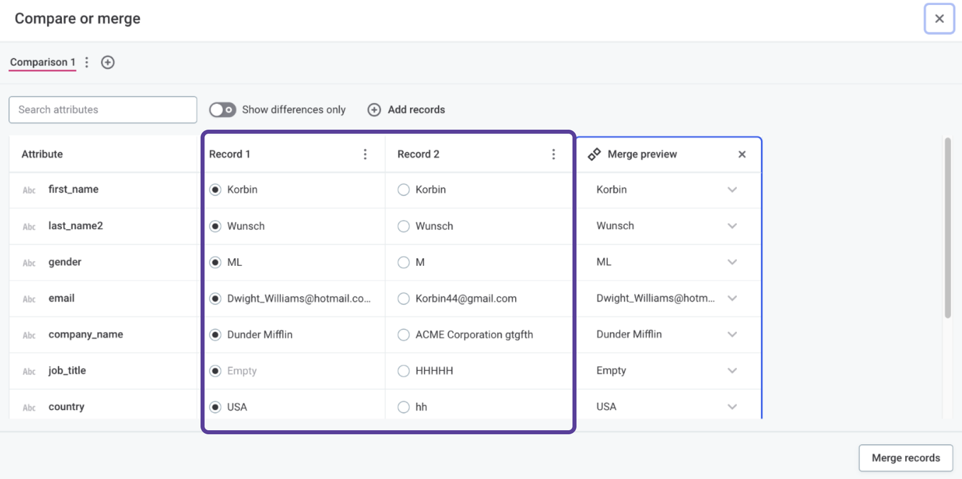 Select merge value from record