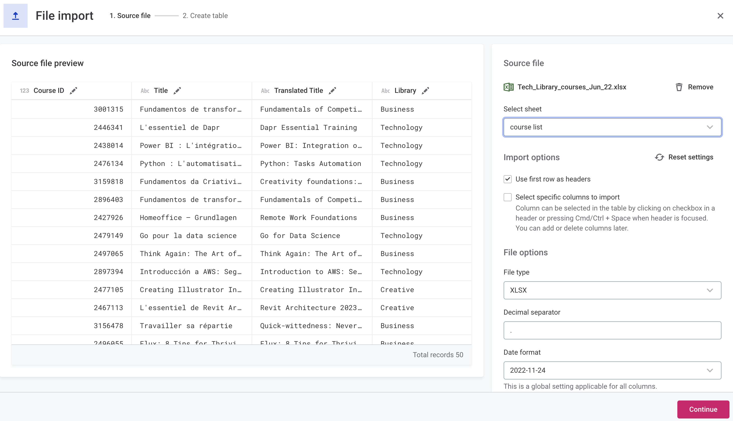 Upload a Microsoft Excel file