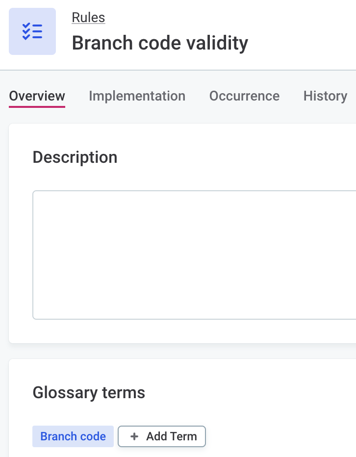 Map glossary term to DQ rule