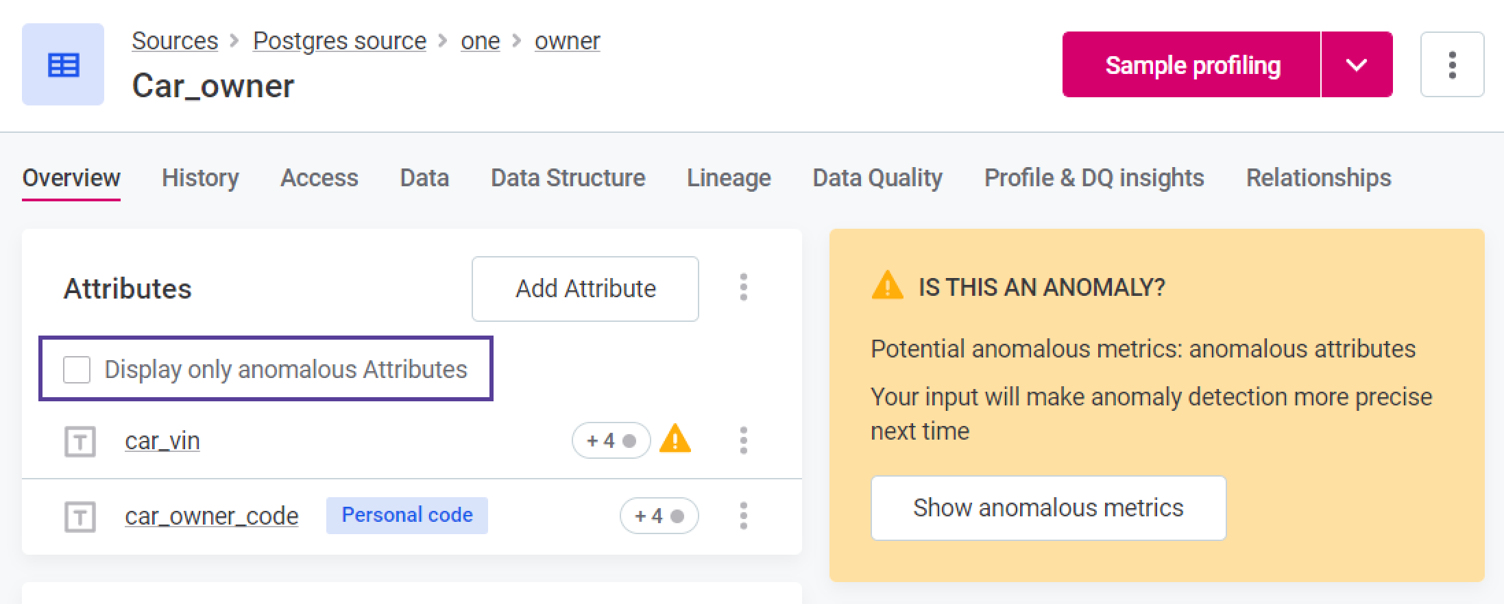 ataccama 13.6.0 release notes filter anomalous attributes