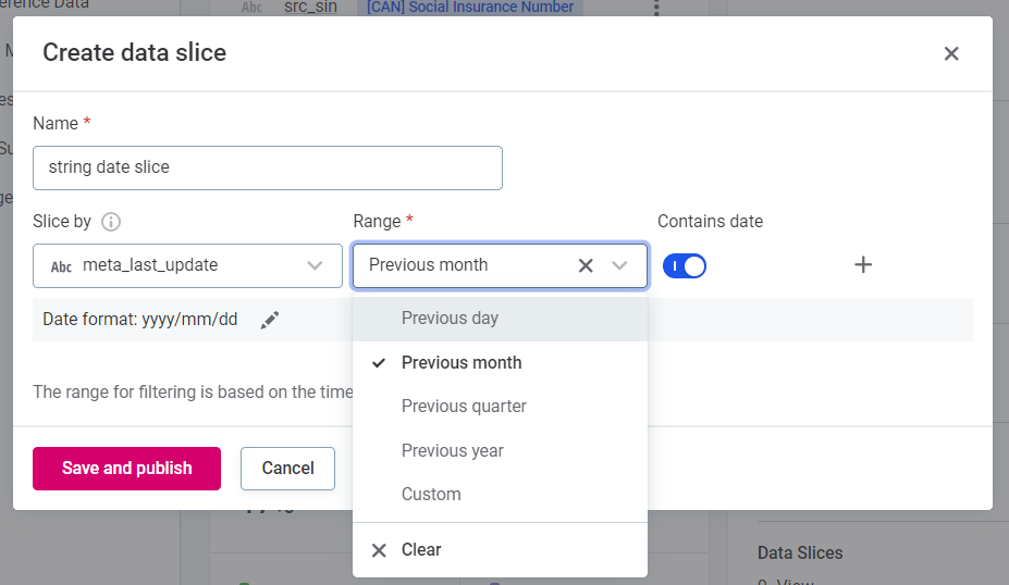 Create data slice