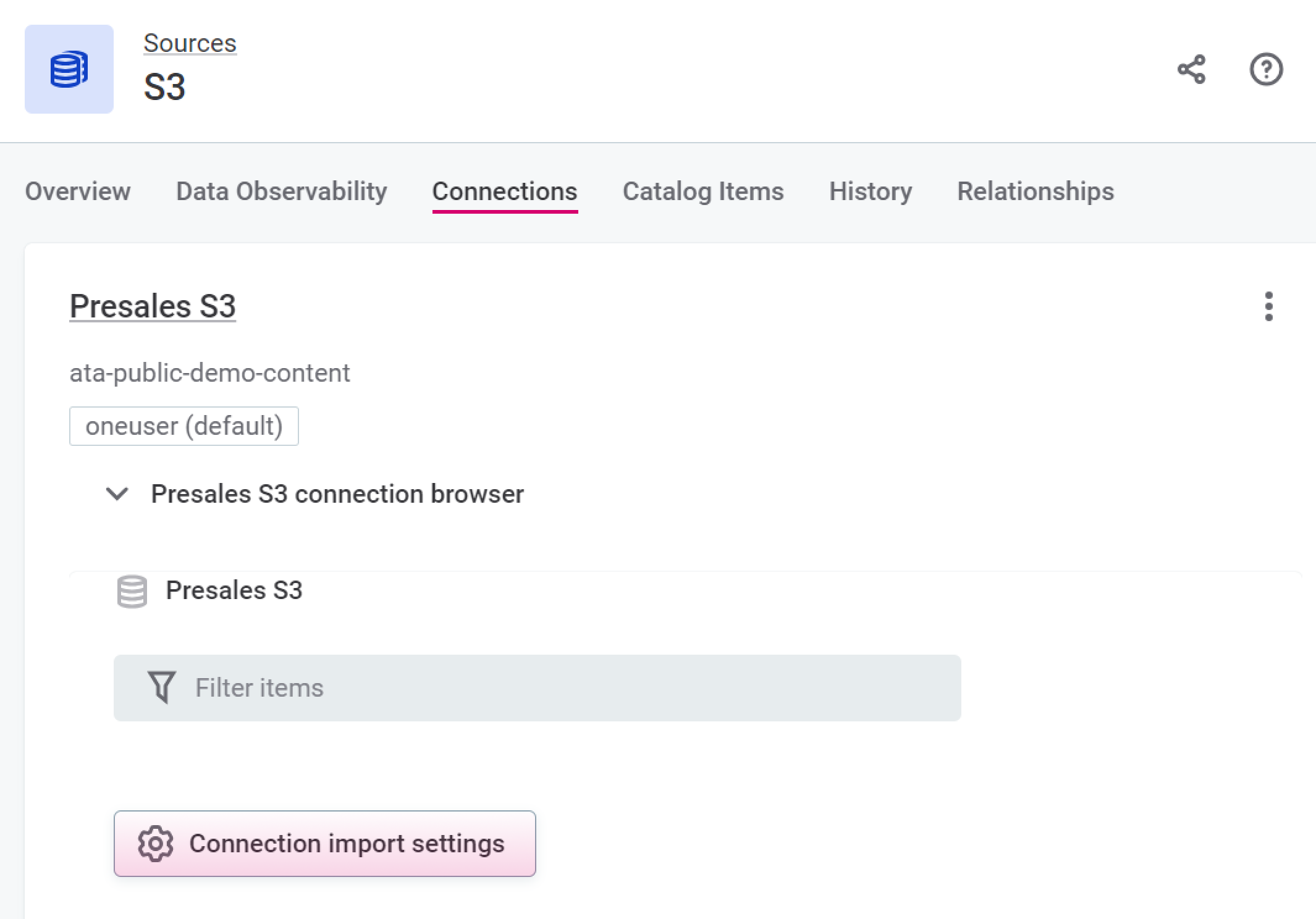 Connection import settings