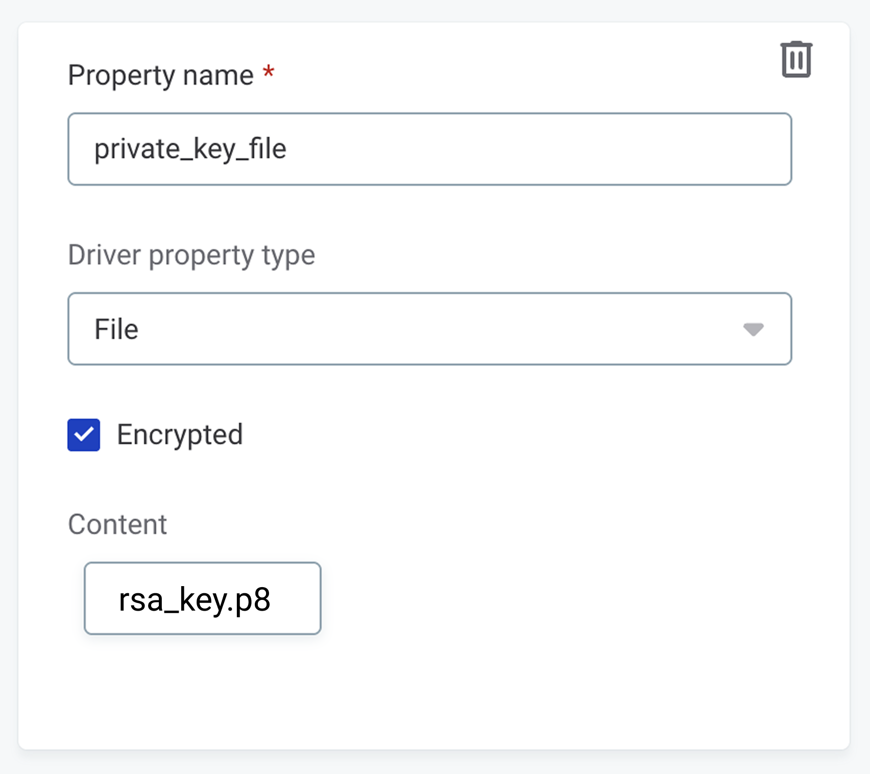 snowflake connection private key file driver property