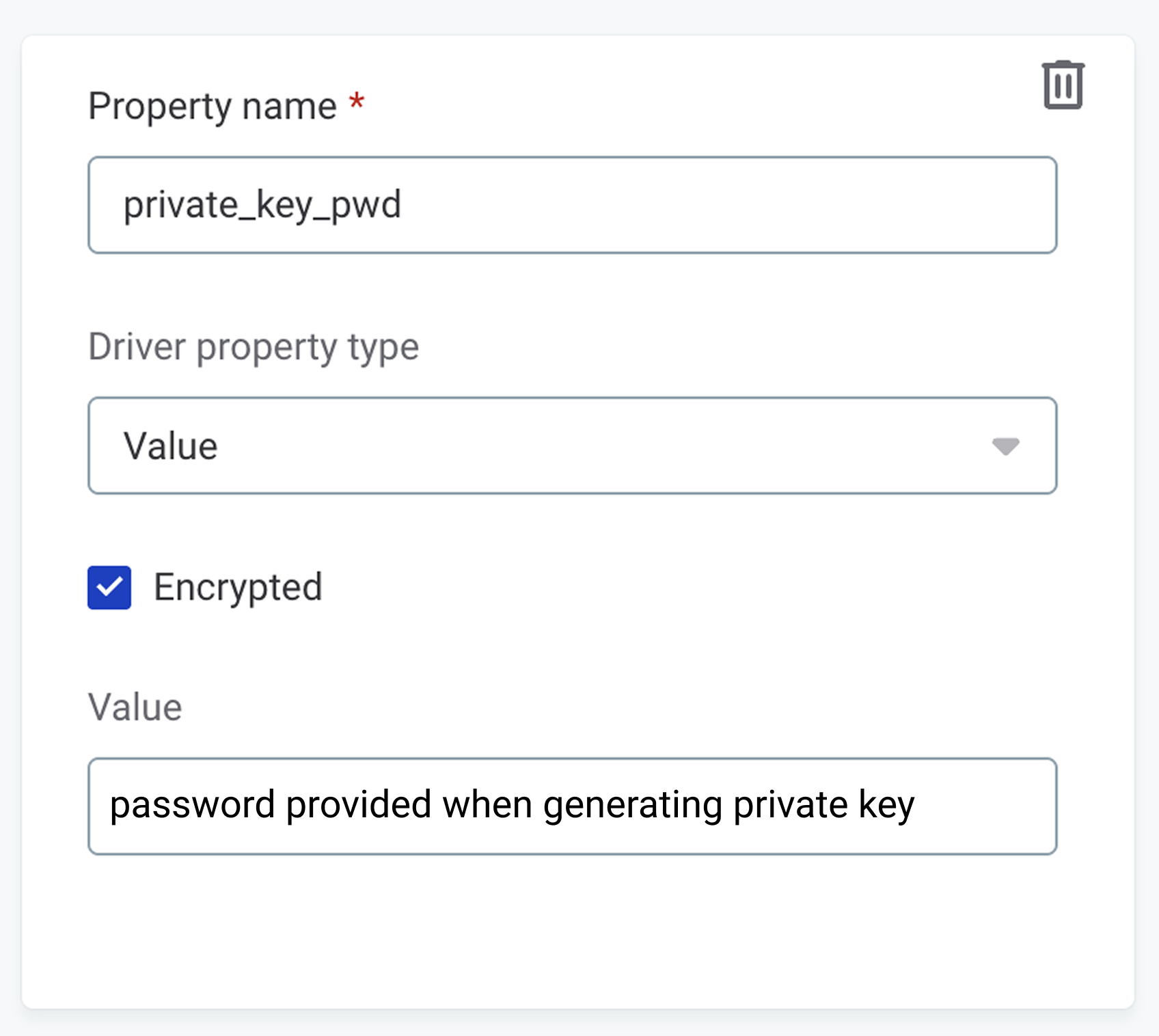 snowflake connection private key pwd driver property