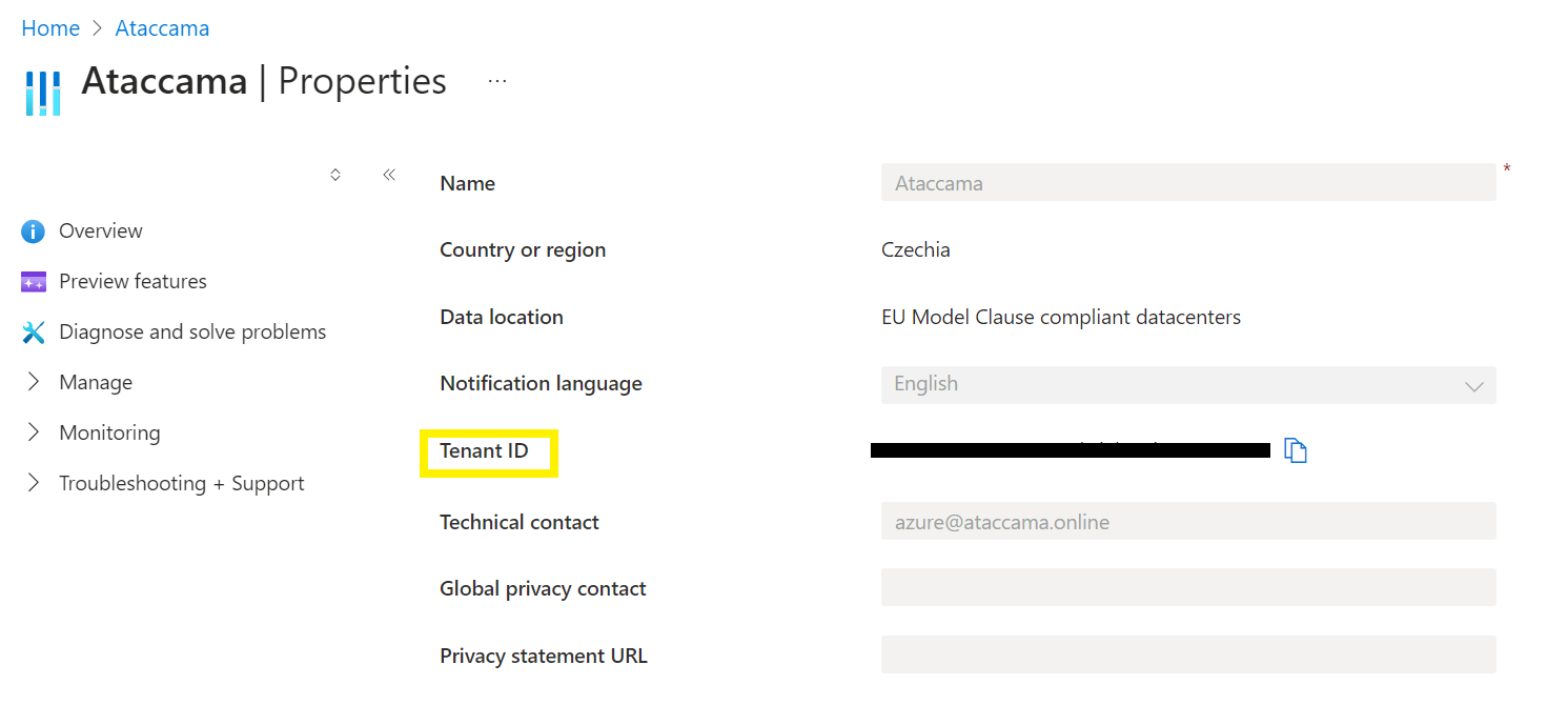 Azure Portal tenantID