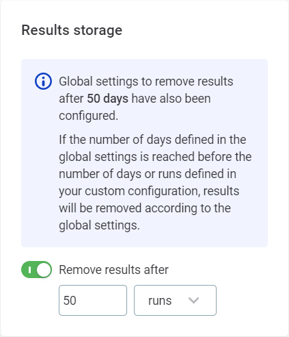 Notification — global retention settings configured